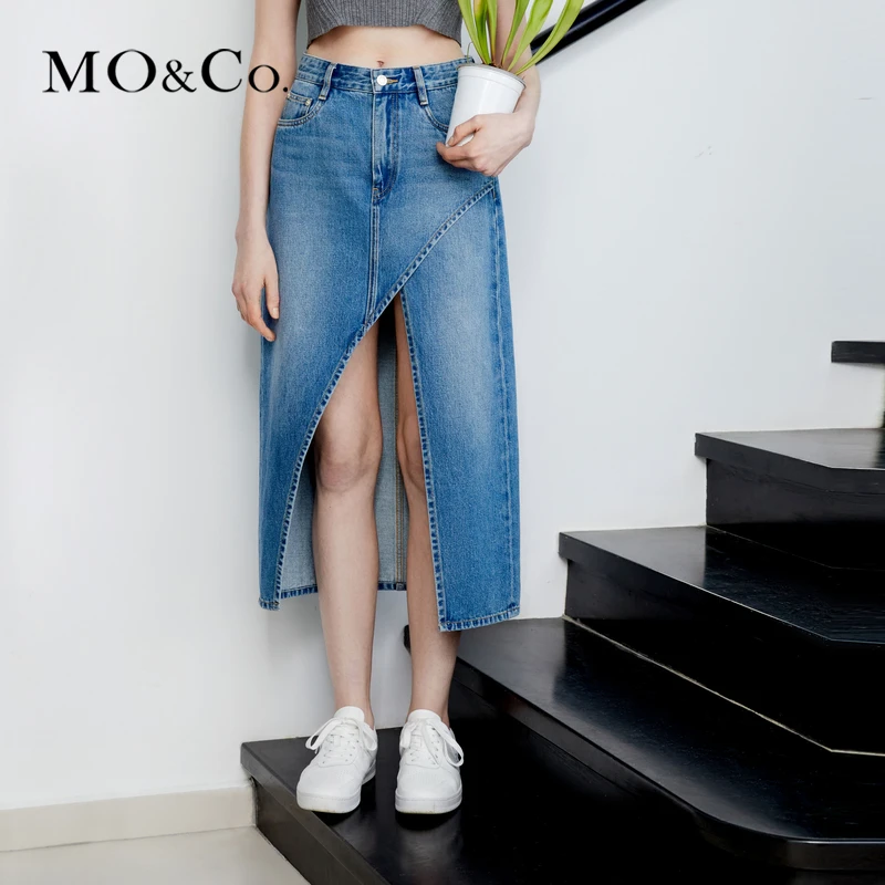 【土耳其棉】MOCO夏季解构开叉高腰牛仔半身裙MBC2SKTT07