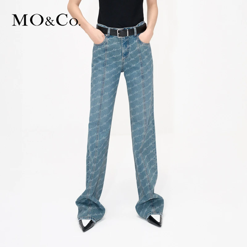 MOCO夏季复古MC老花土耳其牛仔裤直筒浅蓝色MBC2JEN022