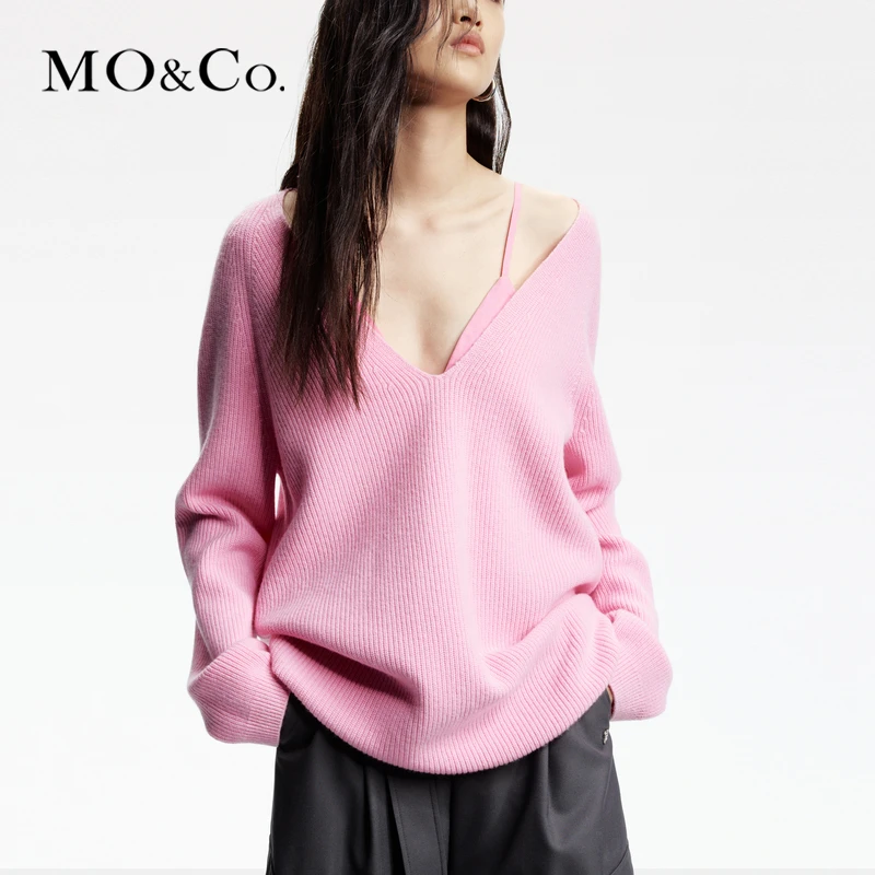 【美丽诺绵羊毛】MOCO2024春新品大V领毛衣MBD1SWT039