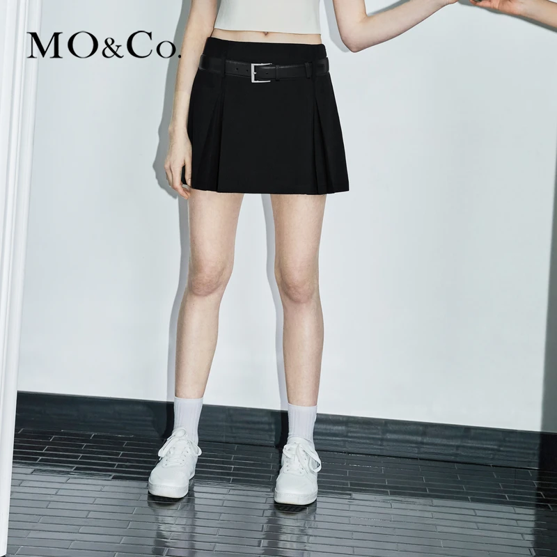 MOCO夏季JK风高腰短款压褶半身裙短裙附腰带MBC2SKTT12
