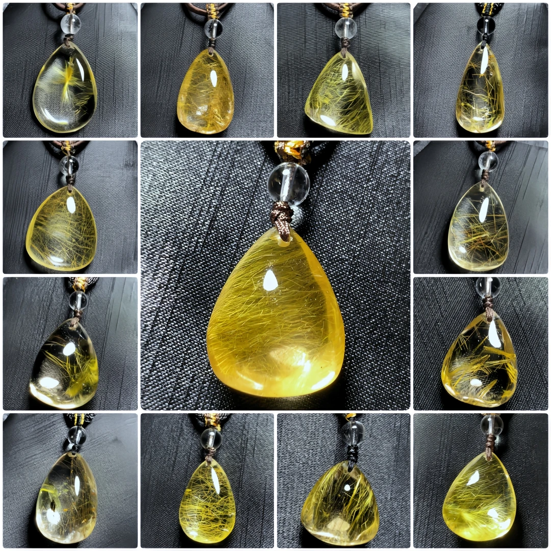 东海水晶天然金发晶水晶吊坠天然水晶水滴原石毛衣链项链颈饰礼物