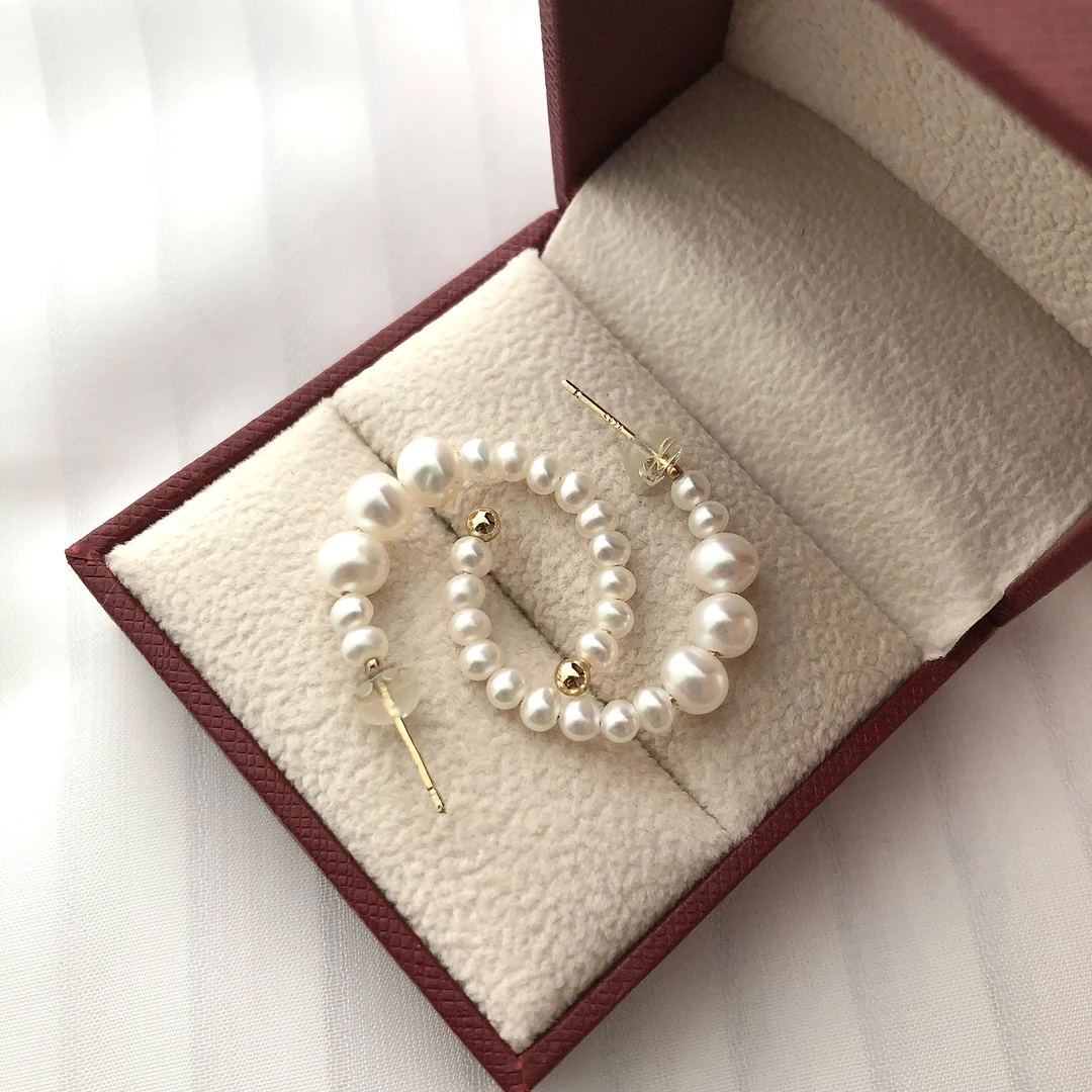 【你的kiwi仔】3-4/6-7mm环形气质复古珍珠耳圈