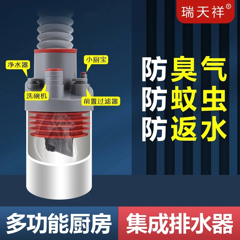 旗舰款集成排水器 菜盆洗面盆50/75管下水管 水槽排水管道防臭塞