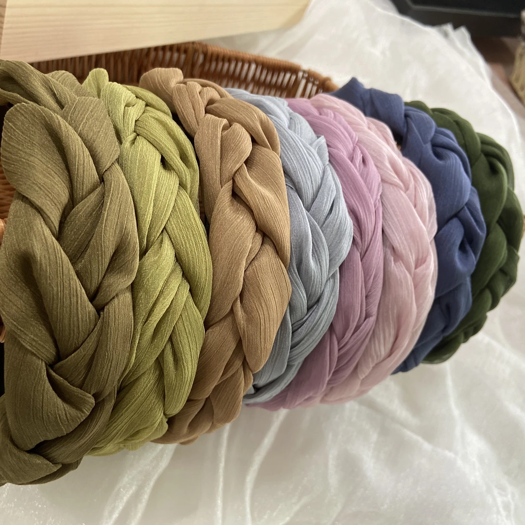 KQE/卡奇儿高颅顶发箍网红新款纱网麻花宽边发箍复古气质编织时尚