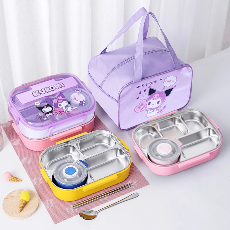 学生304不锈钢饭盒分格带汤碗可爱卡通上班午餐盒食堂打饭便当盒
