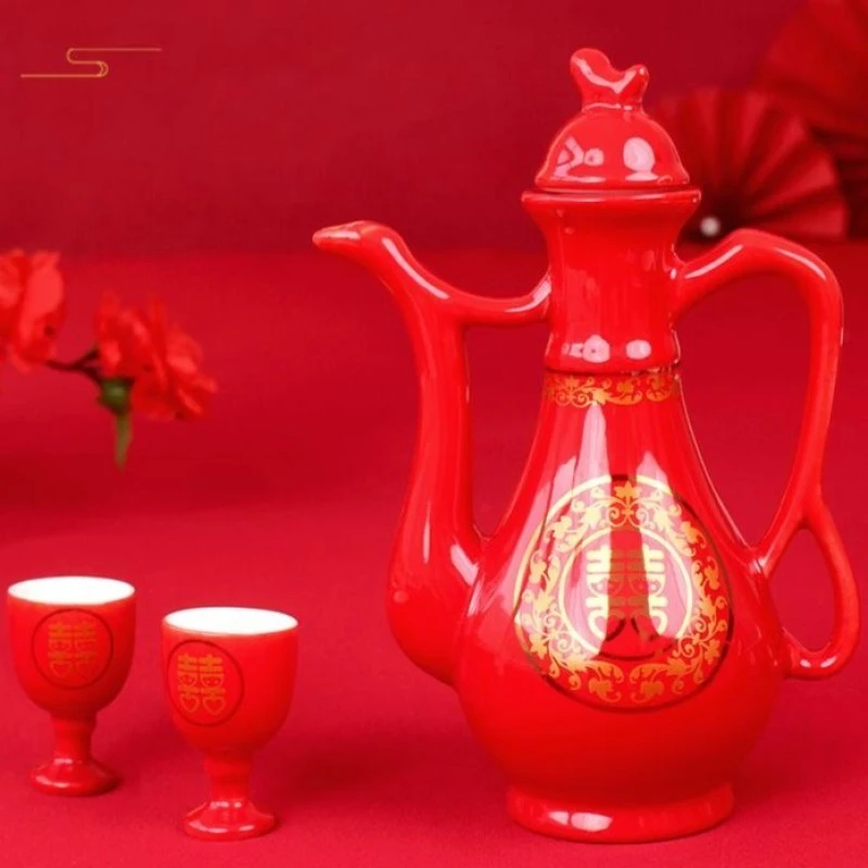 陶瓷结婚酒壶敬酒杯中式婚礼龙凤喜字酒盅新娘嫁妆交杯酒礼盒婚庆