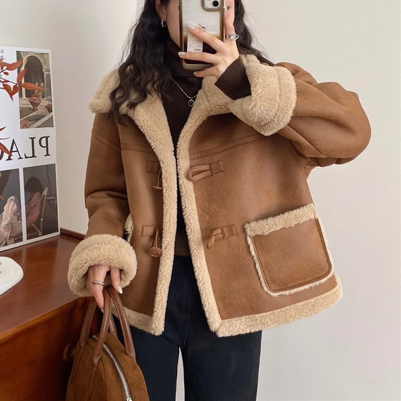 【小沫家】翻领皮毛一体外套女2025年秋冬季新款加厚皮绒机车服上衣