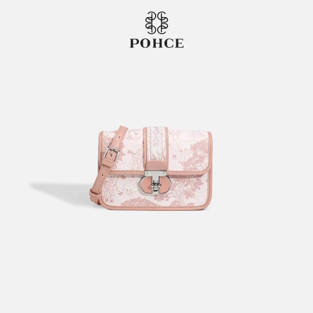 POHCE/圣诞限定豆腐包时尚刺绣工艺斜挎单肩包