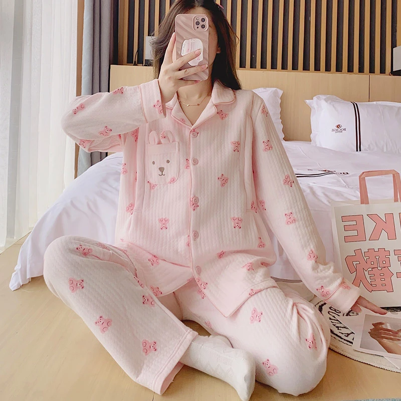 大码孕妇月子服秋冬款哺乳空气棉喂奶睡衣纯棉加厚保暖产后家居服