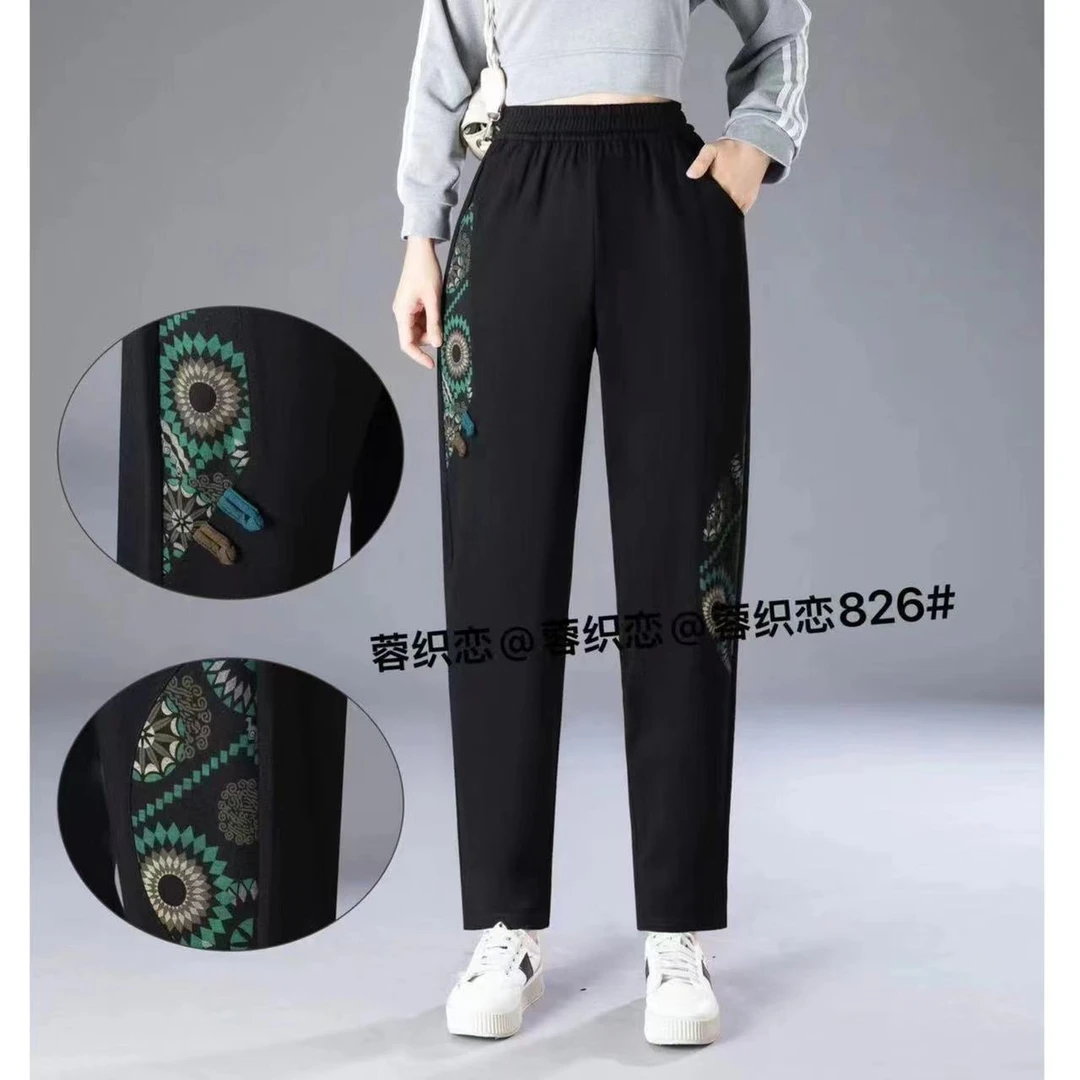 当当家-（国风盘扣）时尚百搭显瘦宽松盘扣妈妈裤--826