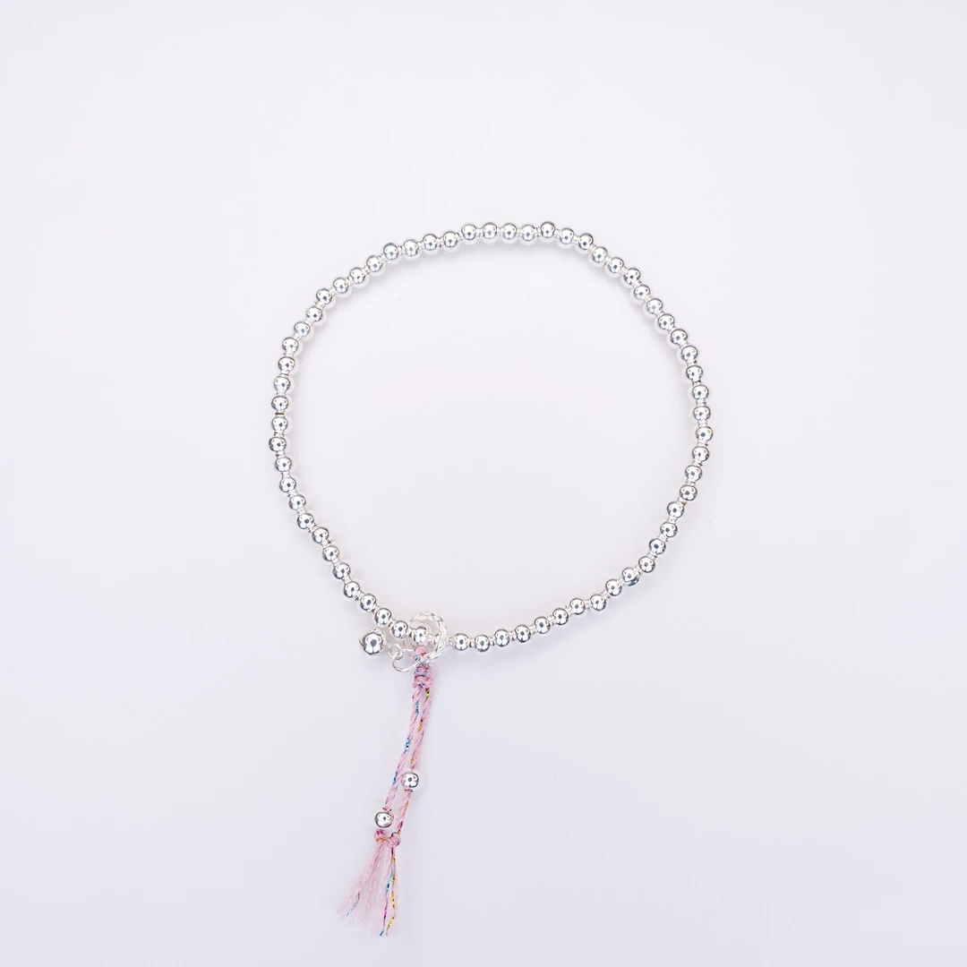 925银布艺手链 925银手链铃铛时尚国风气质纯银流苏弹力绳手链