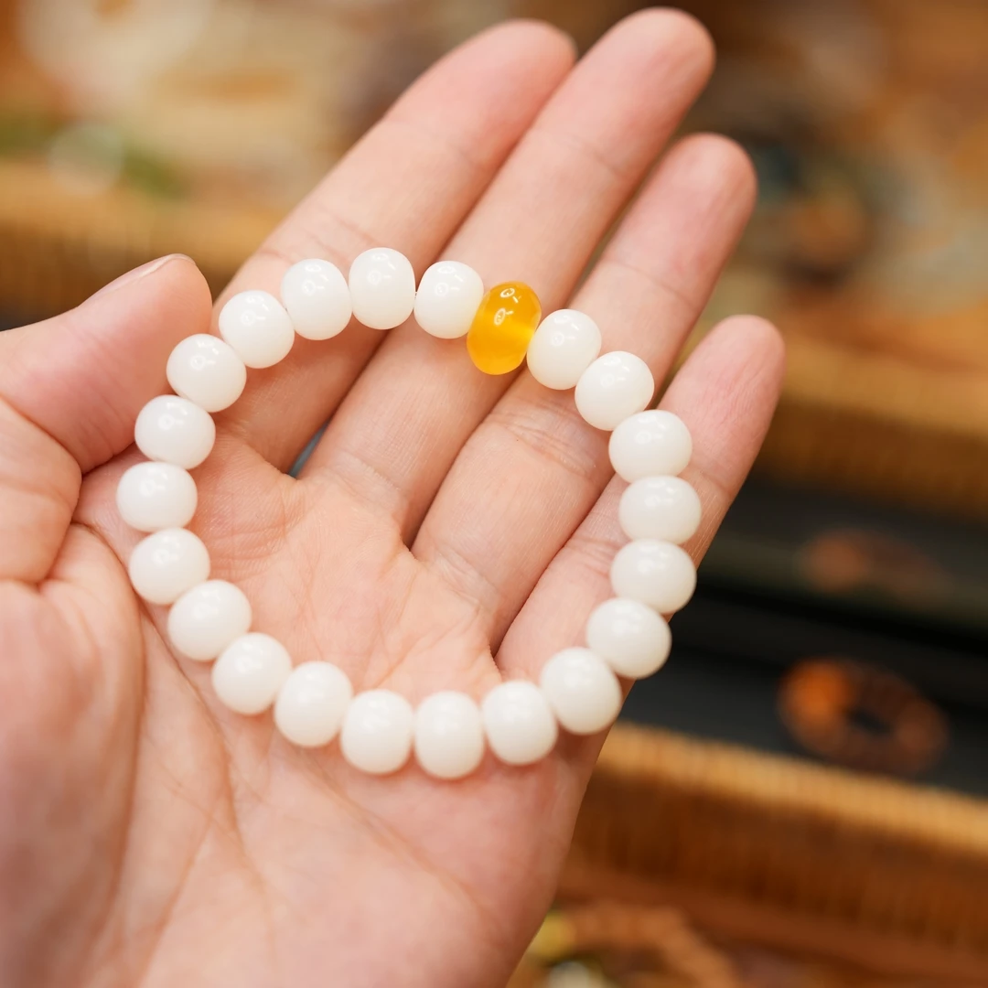 【事业/财富/健康】天然菩提黄玛瑙8x10mm单圈手串简约可盘素圈03E