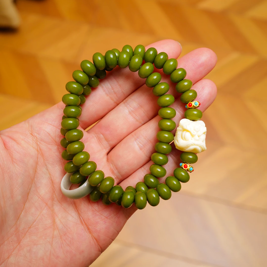 【财富/吉祥/顺利/平安】菩提9*6mm双圈手串绿色国风百搭气质款01P