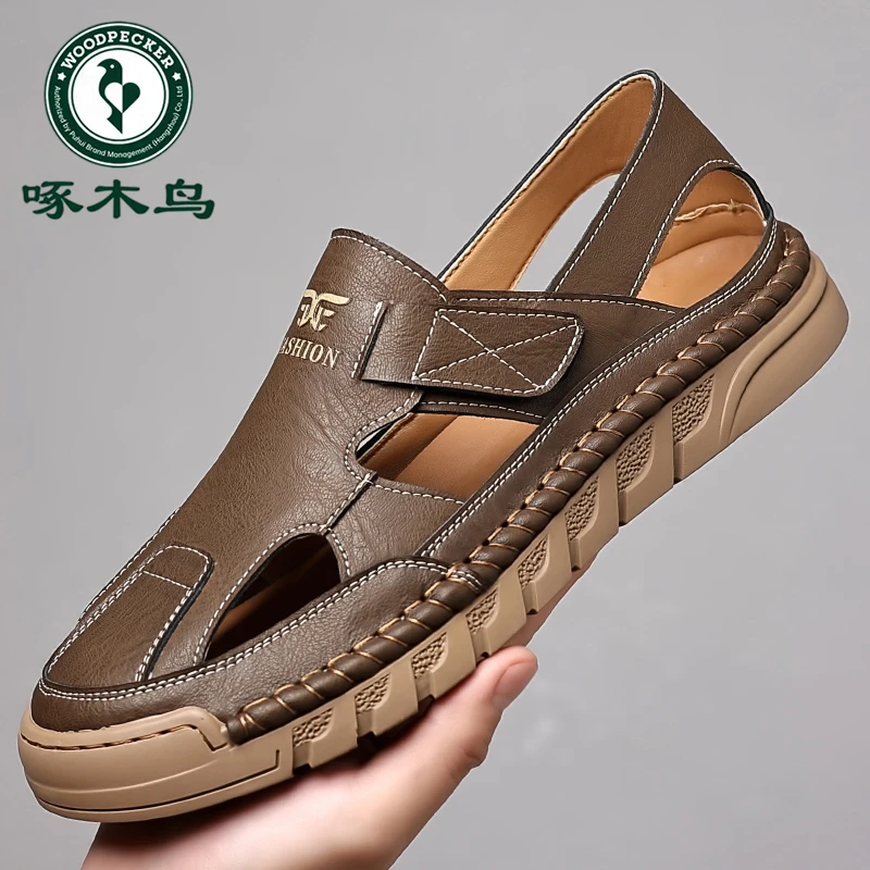 啄木鸟夏季凉鞋软底男鞋外穿百搭男士户外透气镂空包头沙滩拖鞋
