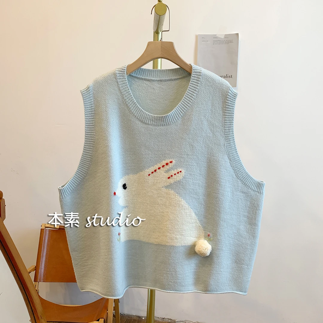 C1242小兔子提花针织圆领开衫马甲