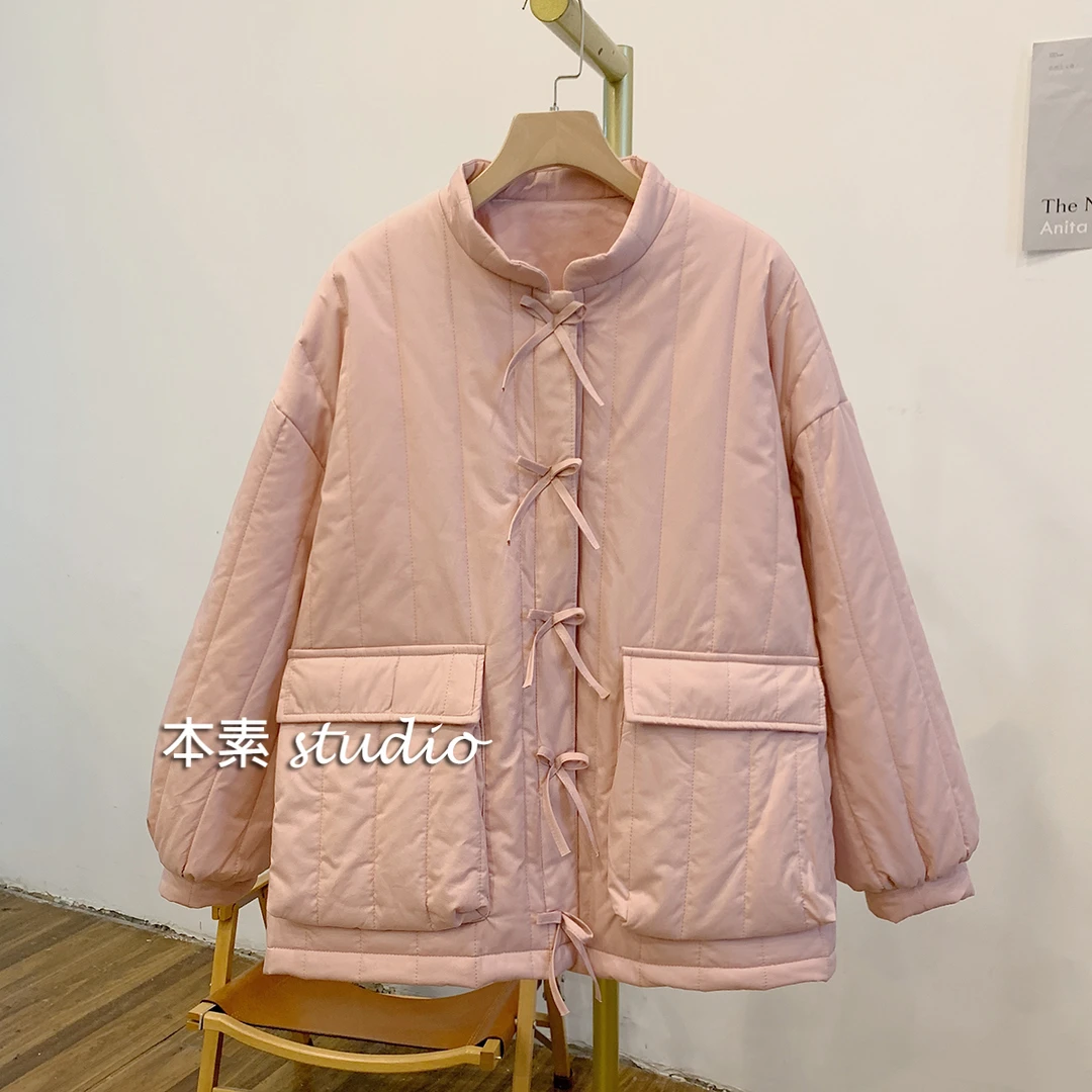 C2970夹棉蝴蝶结立领棉衣外套