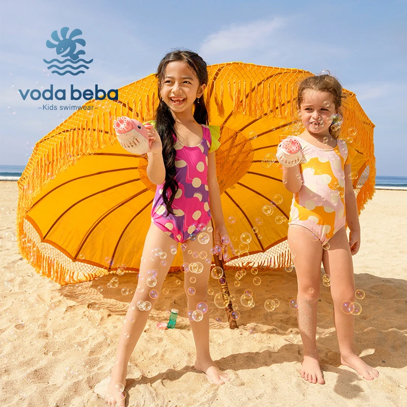 VODA BEBA女童泳衣连体泳衣女孩温泉防晒游泳衣宝宝泳衣公主夏季