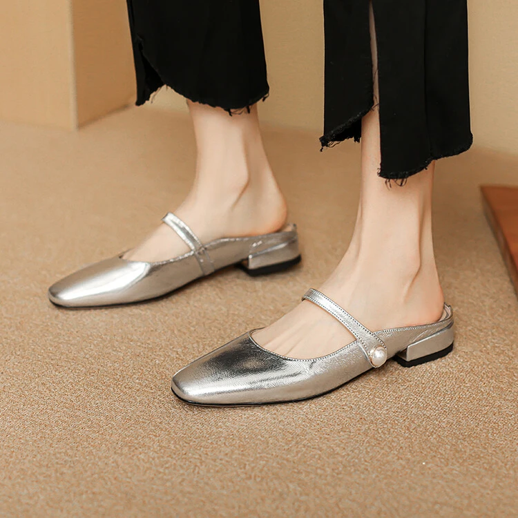 2.5cm/羊皮/里外全真皮法式优雅包头半拖鞋女春夏新款懒人穆勒鞋