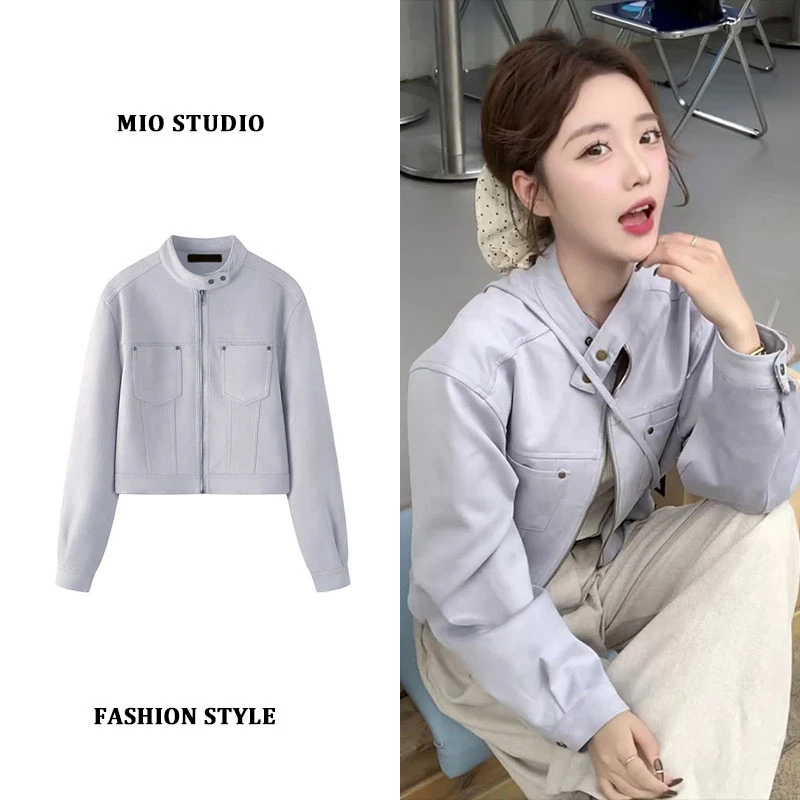 韩系麂皮绒外套女秋季2024新款大码女款胖mm短款百搭显瘦皮夹克