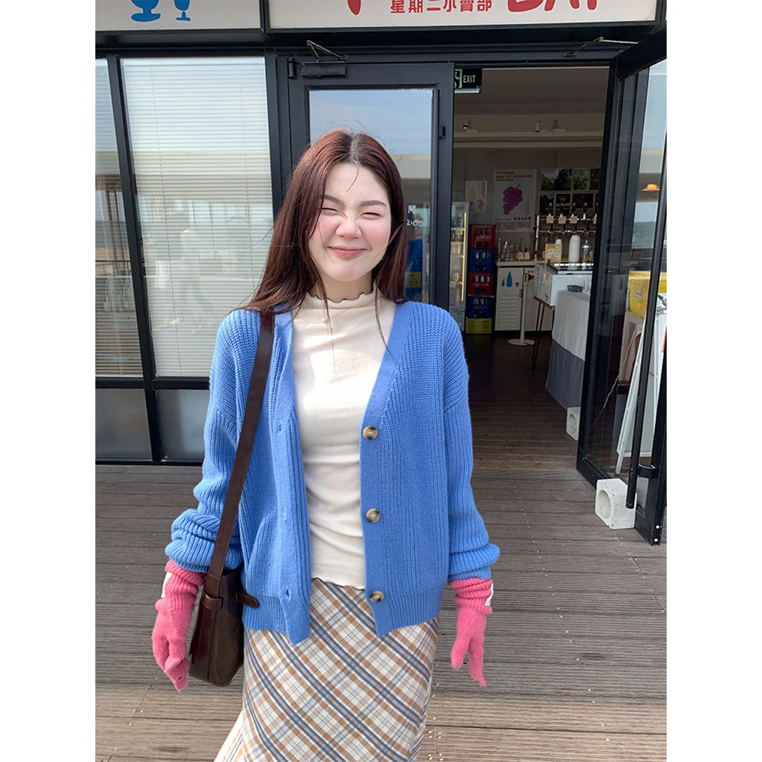 火火火【蓝色垦丁】韩版慵懒风开衫百搭显瘦毛衣M26051HH43