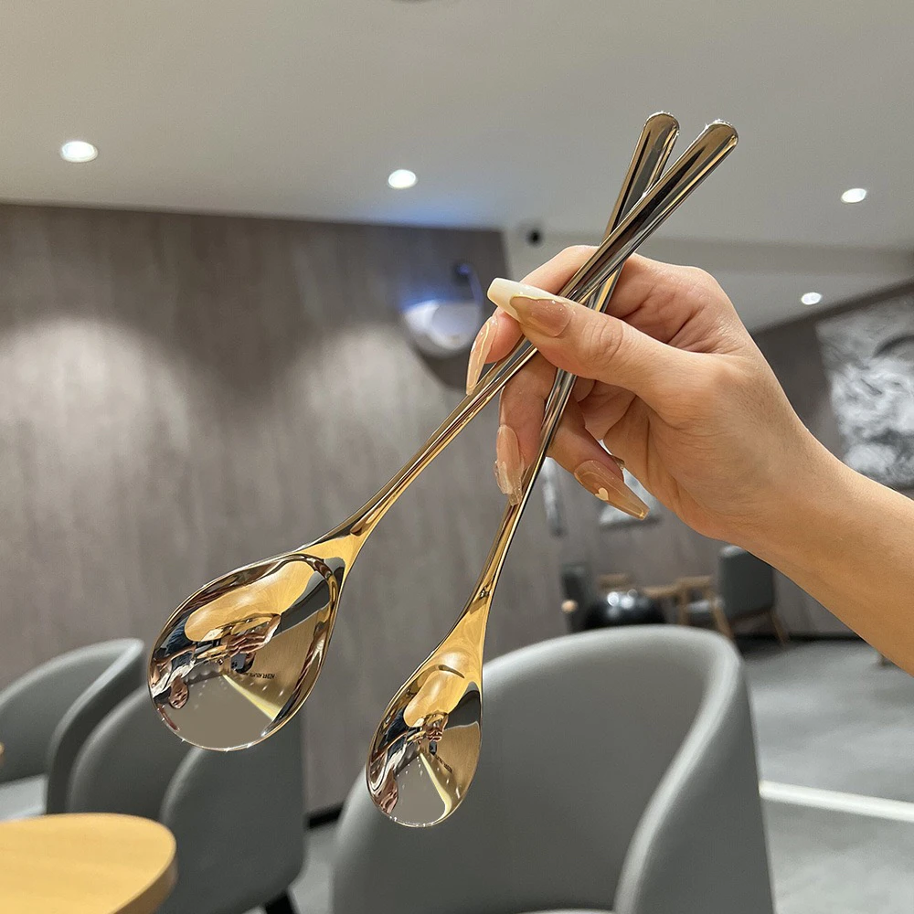 304不锈钢搅拌勺家用厨房拌饭勺长柄小汤勺加长冰勺创意咖啡勺子