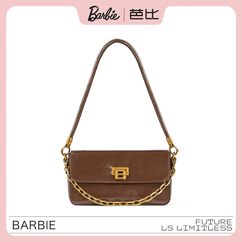 BARBIE/芭比新款油蜡皮小方包单肩链条复古潮流斜挎包包