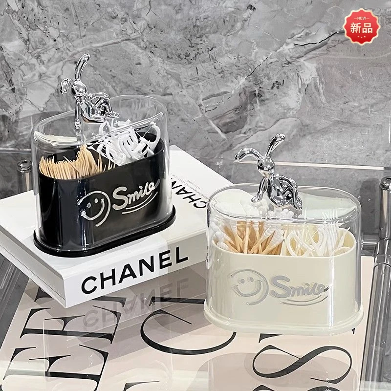 牙签盒个性创意家用精致奶油风牙线棉签二合一收纳盒亚克力高级感