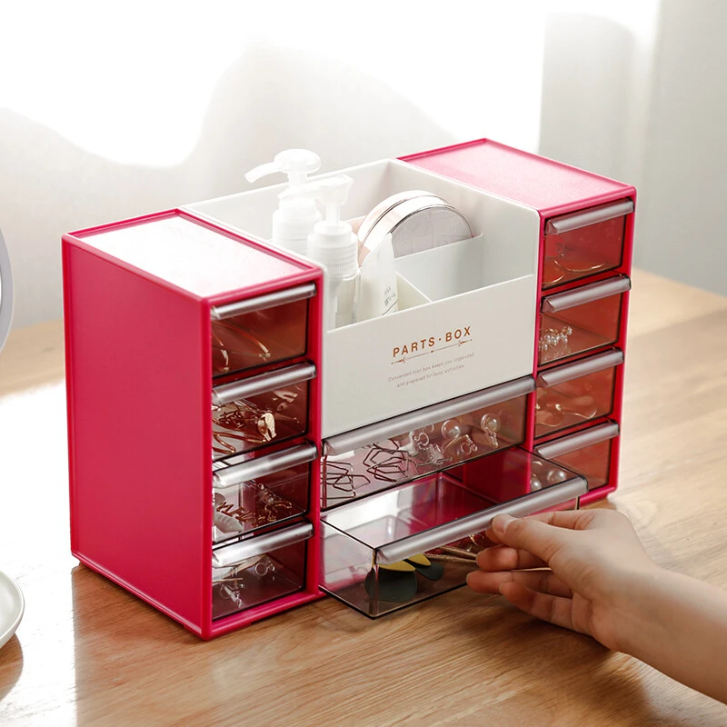 【Sungsa】透明抽屉式整理盒办公桌面收纳盒抽屉柜梳妆台化妆品分类