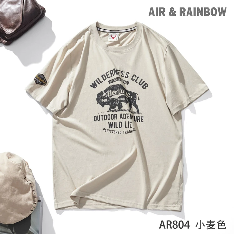 【新奥戴尔棉】夏季男士美式休闲潮流复古日常字母印花短袖T恤AR804