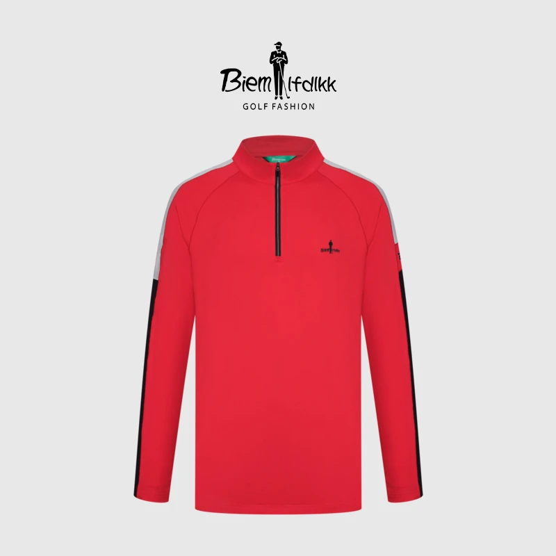 【进口高质】比音勒芬高尔夫春秋男士撞色插肩袖立领T恤运动上衣