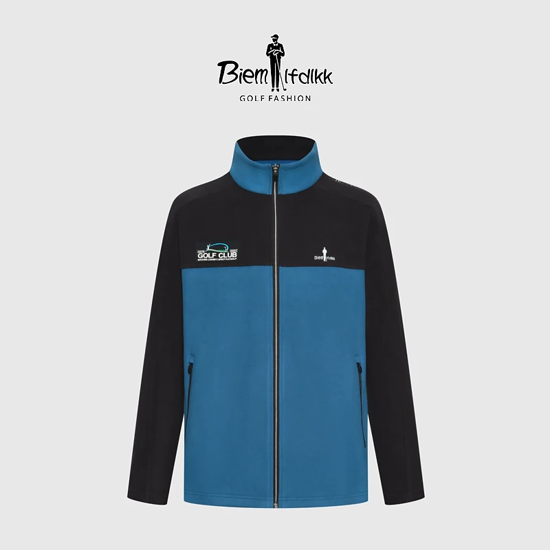 【羊羔绒】比音勒芬高尔夫男装秋冬高级感撞色刺绣立领夹克舒适外套