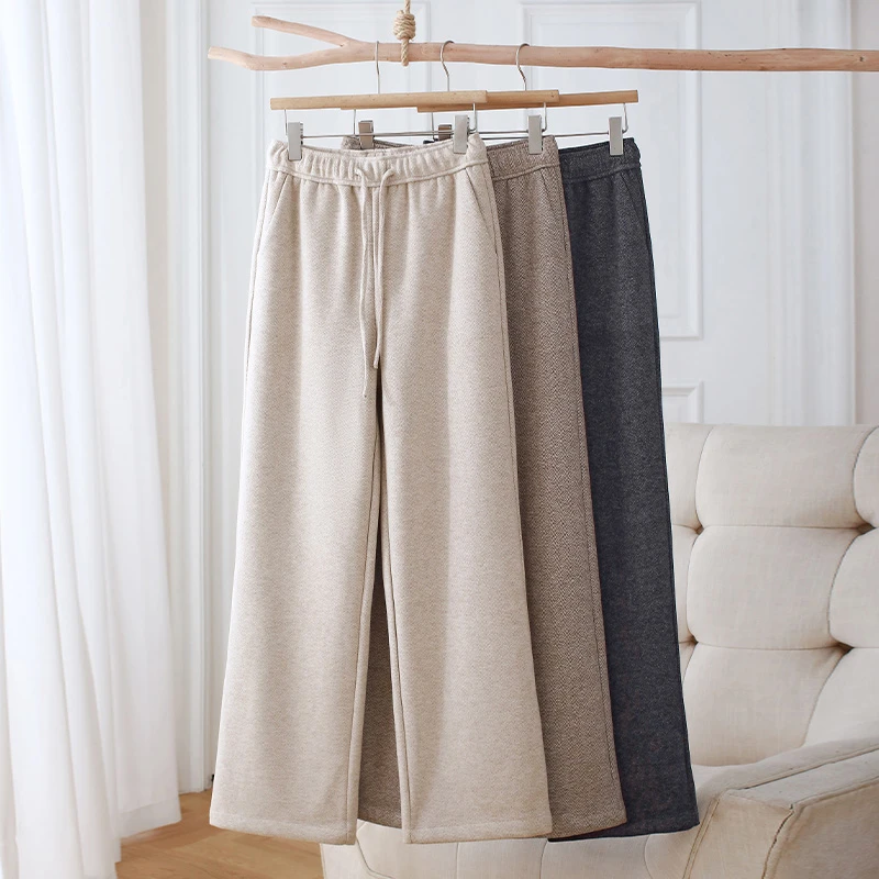 蚕丝加厚休闲裤冬装保暖高腰直筒裤2024新版修身显瘦窄版阔腿裤女