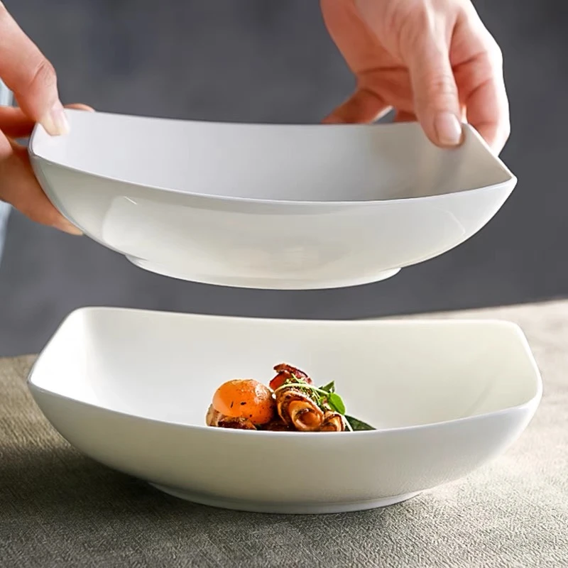 景德镇高温骨瓷纯白【釉下彩】酒店陶瓷创意日式家用简约大号宝船盘