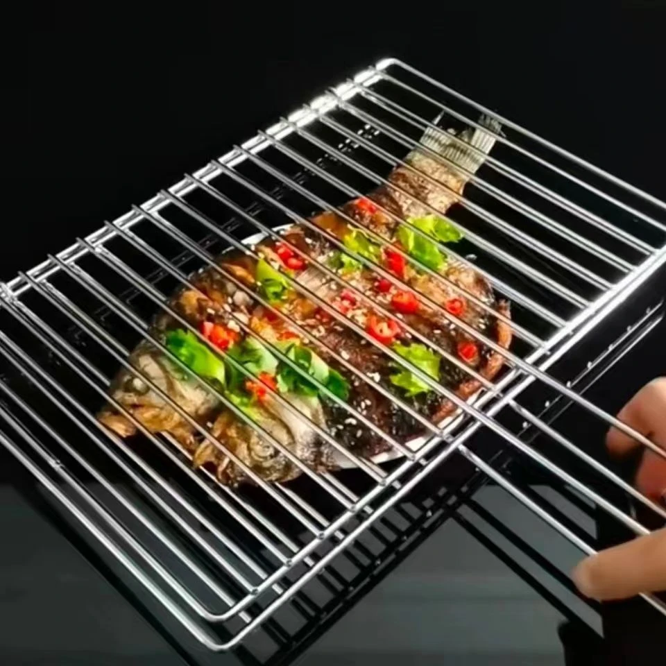 不锈钢烧烤网夹子烤鱼夹烤蔬菜夹肉夹篦子家用商用烧烤炉工具加厚