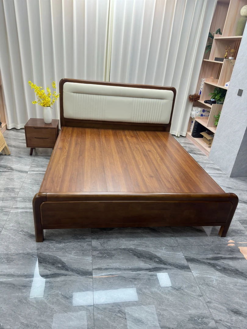 J993新中式实木床高箱储物床橡木床现代简约主卧床婚床软包真皮床