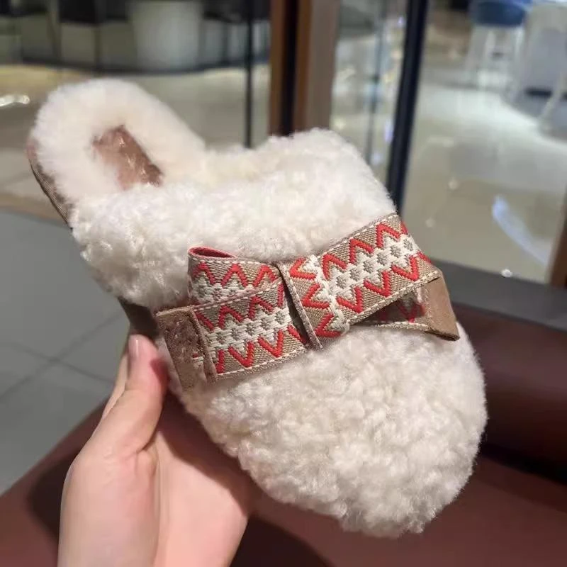 利哒妮平底勃肯毛毛拖鞋女外穿2024新款秋冬季时尚外出毛绒绒一字