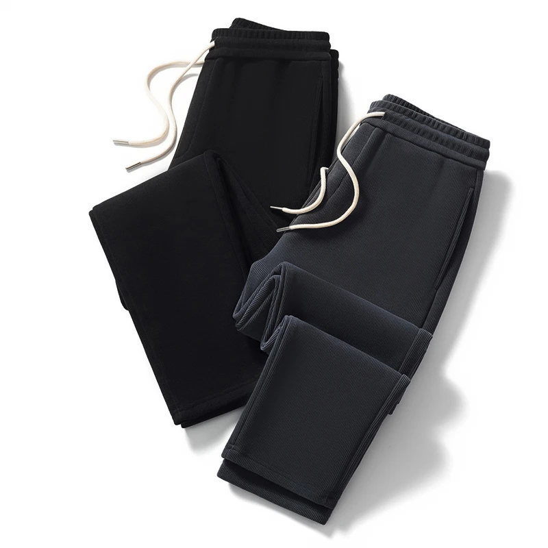 秋冬美式潮牌百搭细腻竖纹雪尼尔微锥裤大码男士加绒宽松休闲裤子