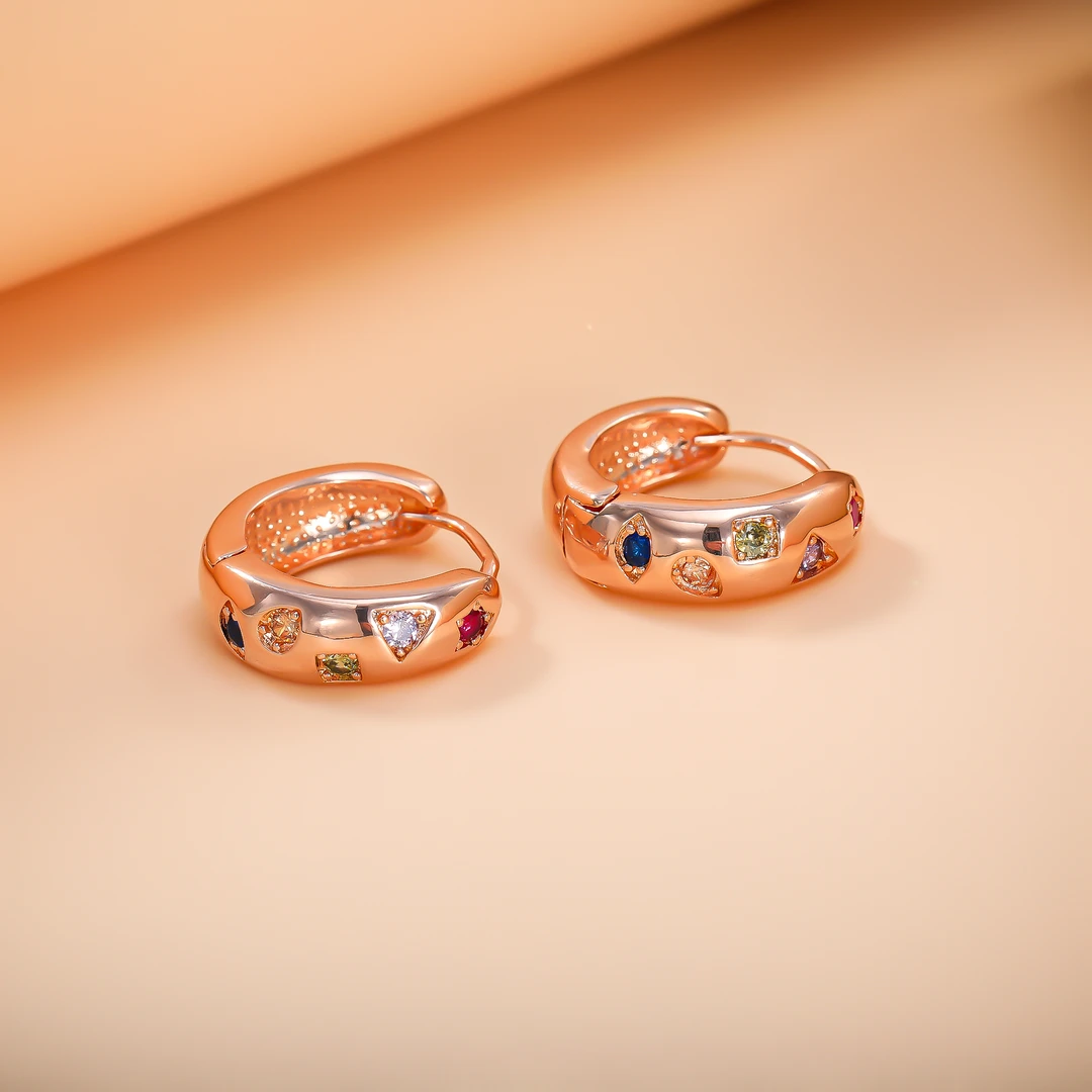 铜合金合成锆石耳饰 轻奢彩色耳扣AFA-0141B