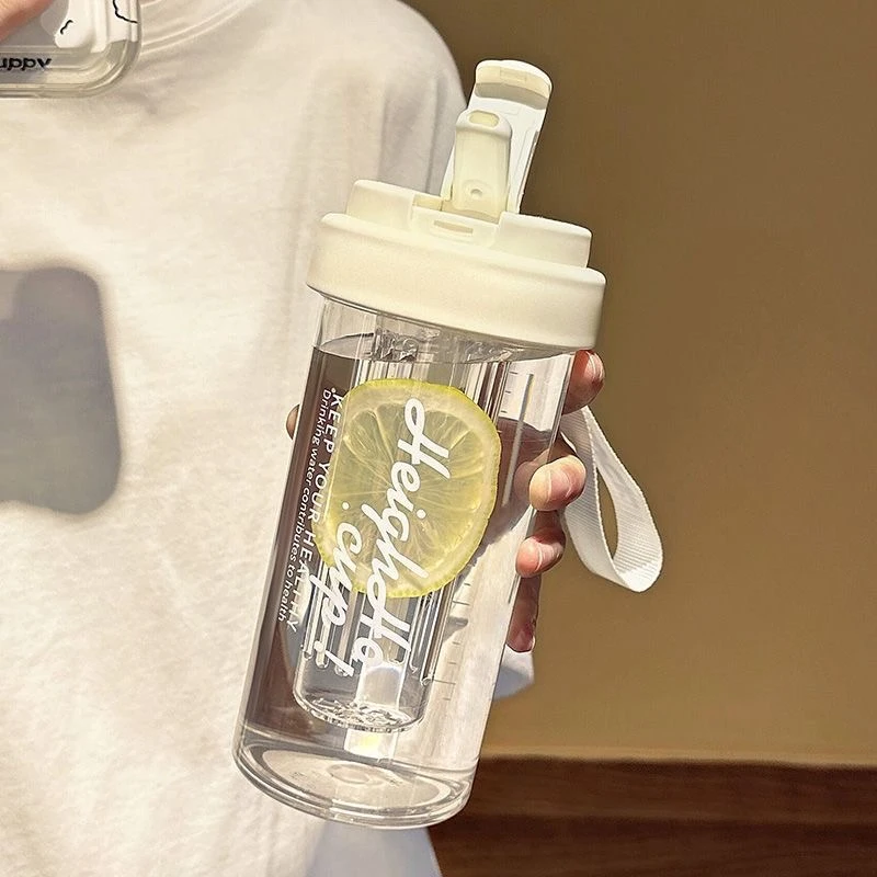 浦司耐高温水杯女生高颜值夏季吸管杯学生茶水分离防摔塑料杯子男