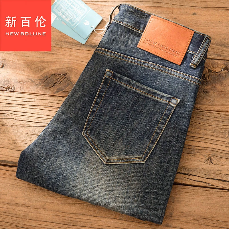 新百伦复古蓝牛仔裤男士秋冬新款修身小直筒潮流休闲九分长裤子男