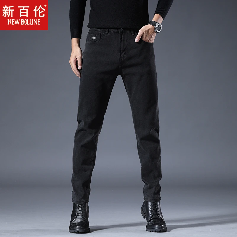 新百伦黑色牛仔裤男士春季韩版修身直筒裤子男士潮流百搭休闲长裤
