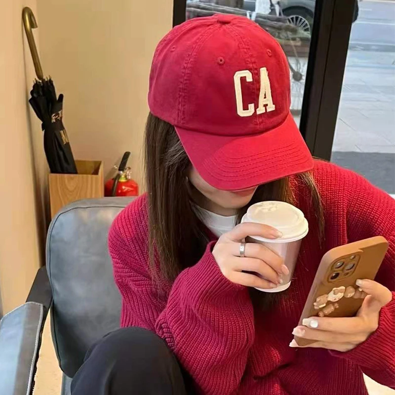 棒球帽韩版过年棉水洗CA字母软顶男女ins潮牌百搭显脸小鸭舌帽