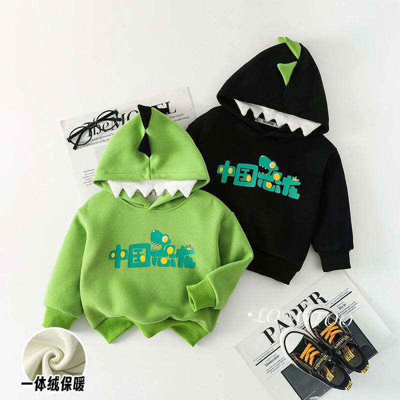 【玉】2024儿童冬季新款中国恐龙加绒卫衣9220