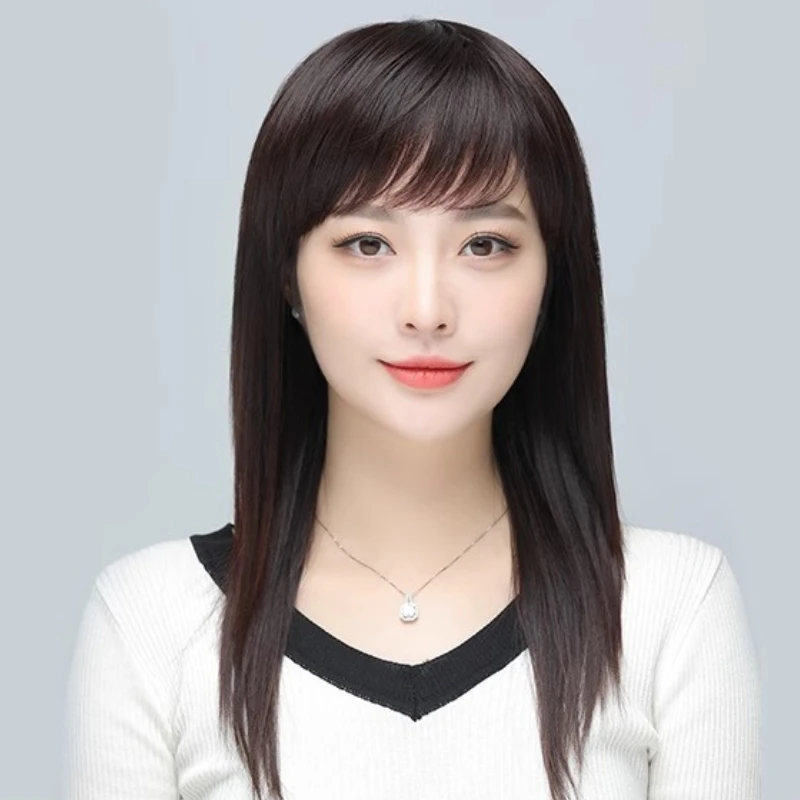 假发女长发真发全真人发中长款全头套式直发中老年女士自然假发套