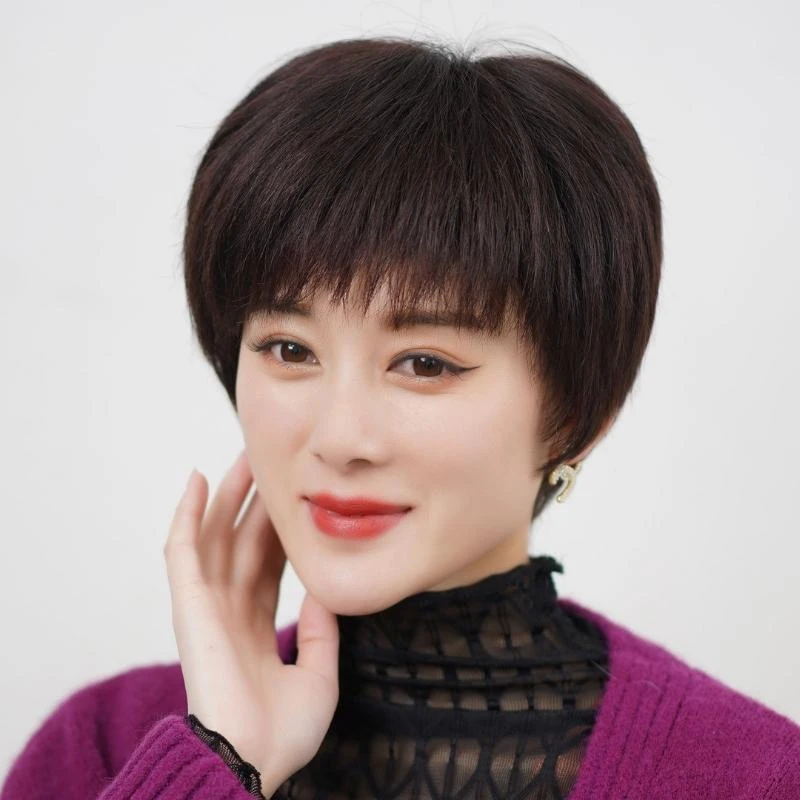 中年妈妈假发真发全套40-50岁光头短发轻薄款全真人发丝假发头套