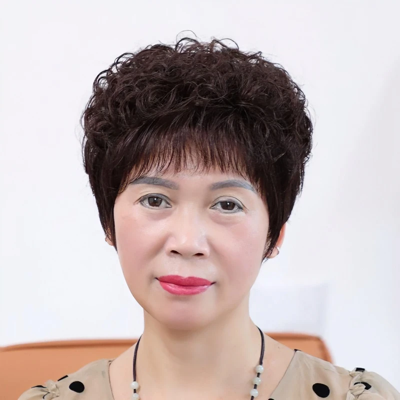 全真发中老年假发女全头套真人发丝送妈妈自然整顶光头蓬松短卷发