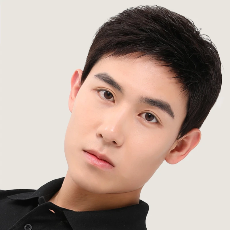 男士假发男士假发头套真发假发全头套男士假发真人发丝全头套黑色