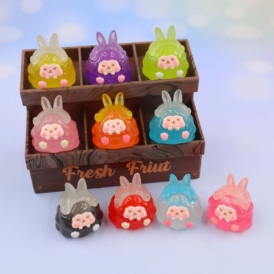 [许愿+对碰+九宫格]透明色爱心kIKI兔头创意卡通树脂摆件拆盲袋