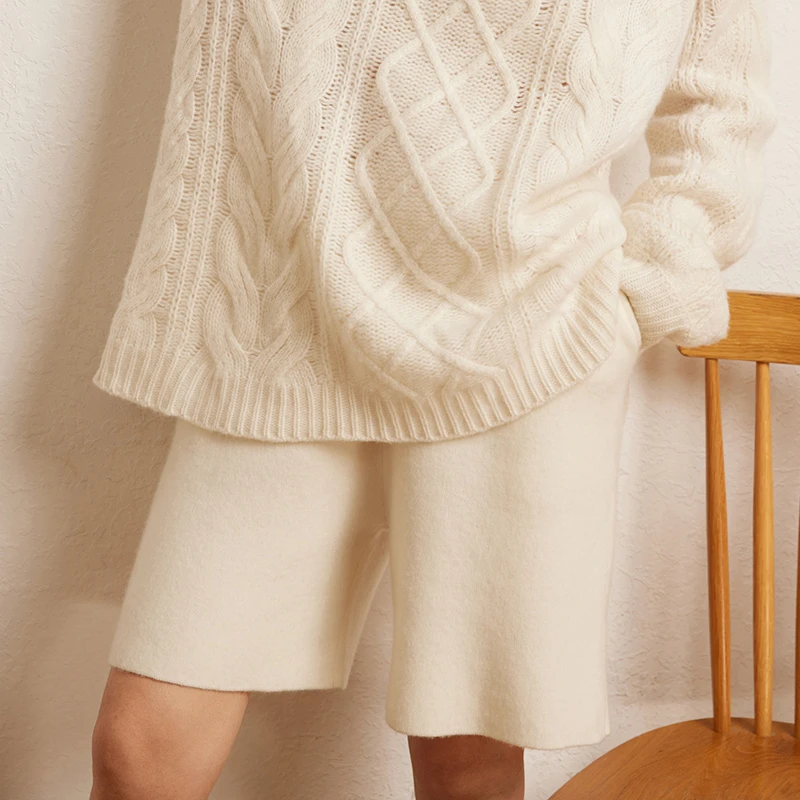 鄂尔佳™12针四平加厚加芝麻点带兜纯山羊绒羊毛短款百搭外穿秋冬