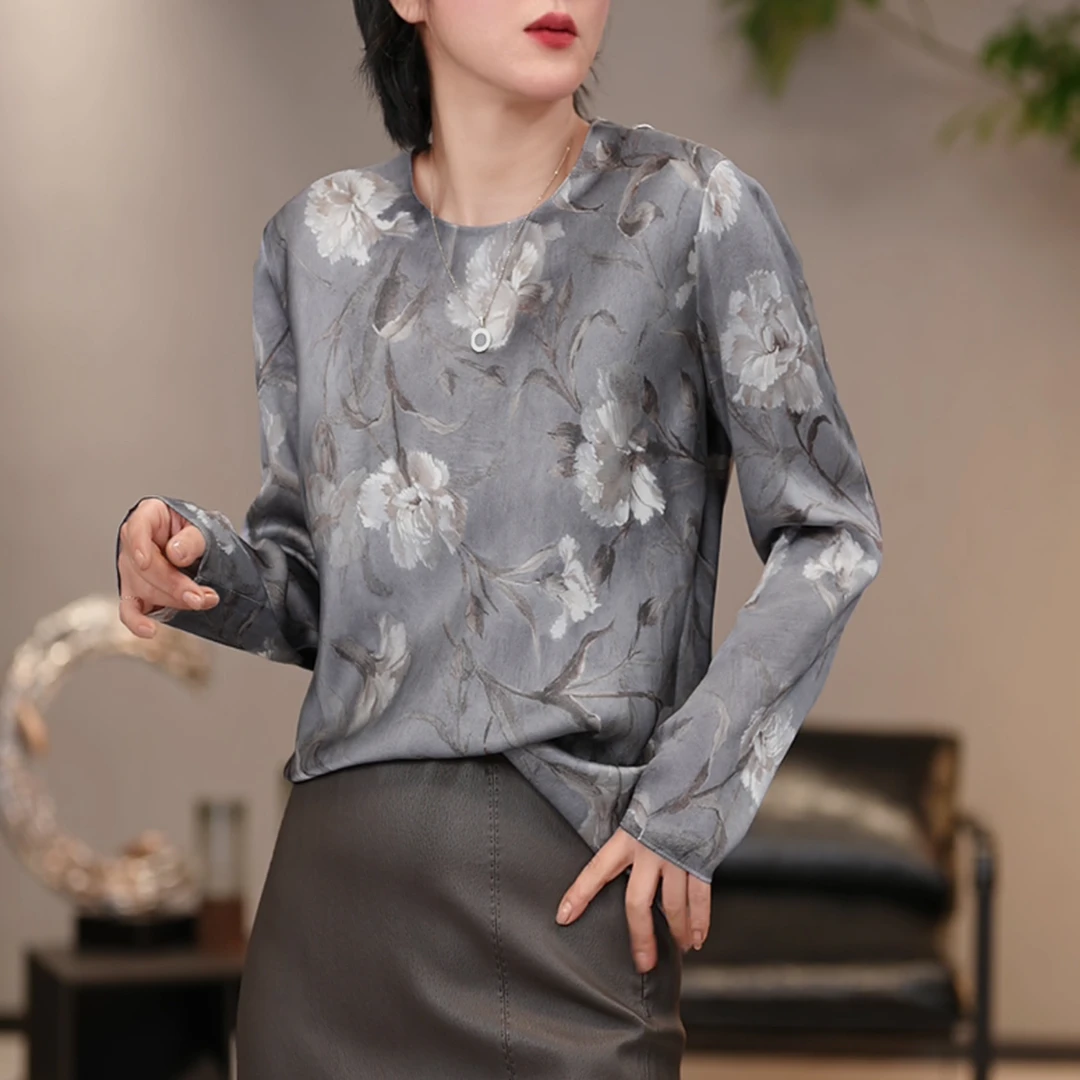 蚕贵妃/四季垂感显瘦气质轻奢优雅印花衬衫/Y7941